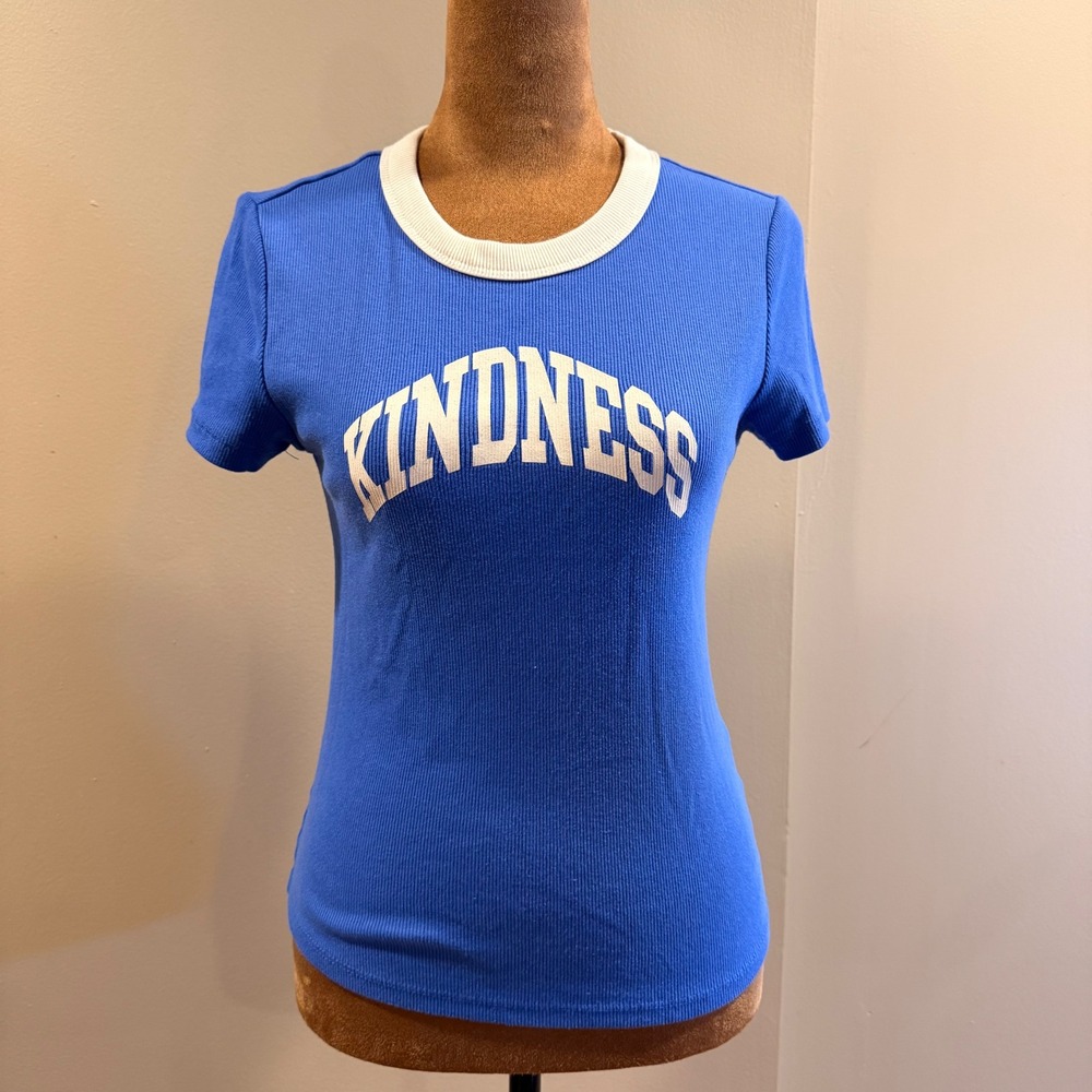 Old Navy Snug Rib Graphic T-Shirt Women S Blue Kindness Ringer Indie Sleeze